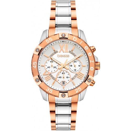 BREEZE Spectacolo Crystals Two Tone Stainless Steel Bracelet Chronograph 712441.1